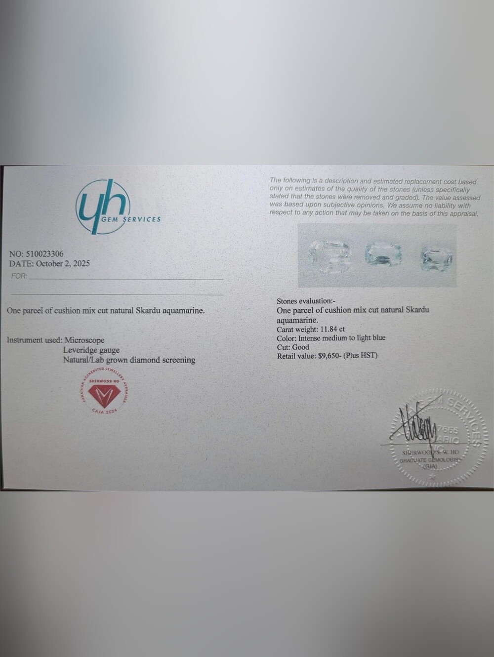 Skardu Aquamarine With Appraisal - Picture 2 of 3